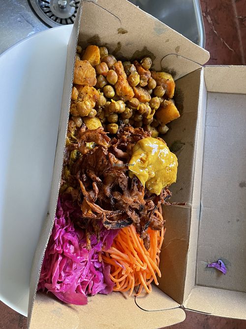 Buddha bowl as a takeaway   at Elixir Cafe in New Plymouth