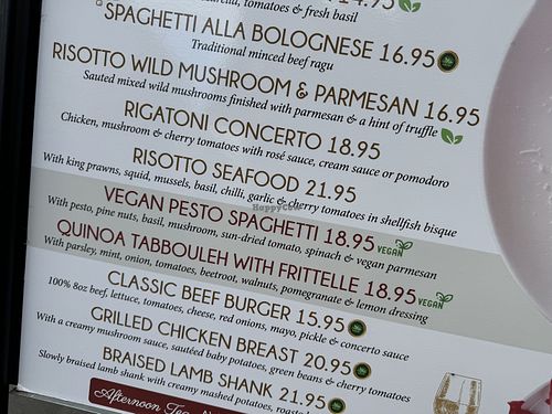 vegan menu  at Caffè Concerto - Piccadilly in London