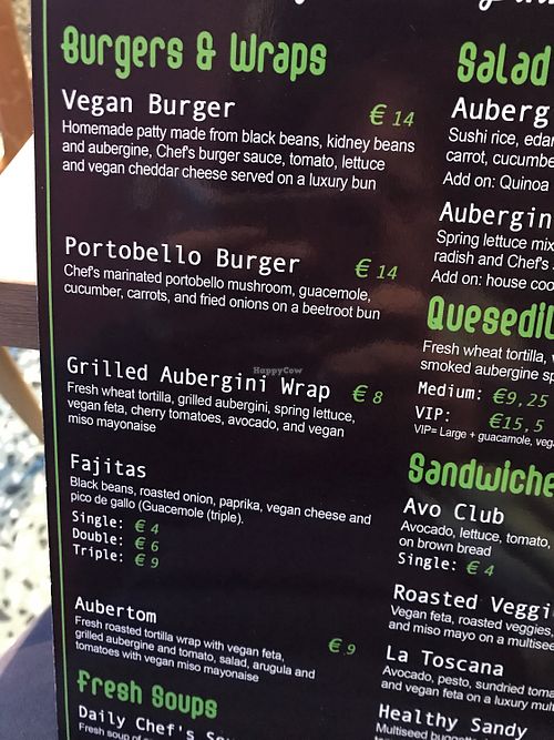 Menu at Aubergini in Amsterdam