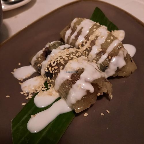 Sticky rice with baked banana at Mali Vegan Thai in South West London