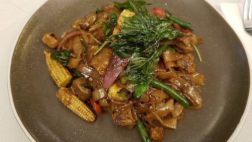 Thai Duck style noodle stir fry at Mali Vegan Thai in South West London