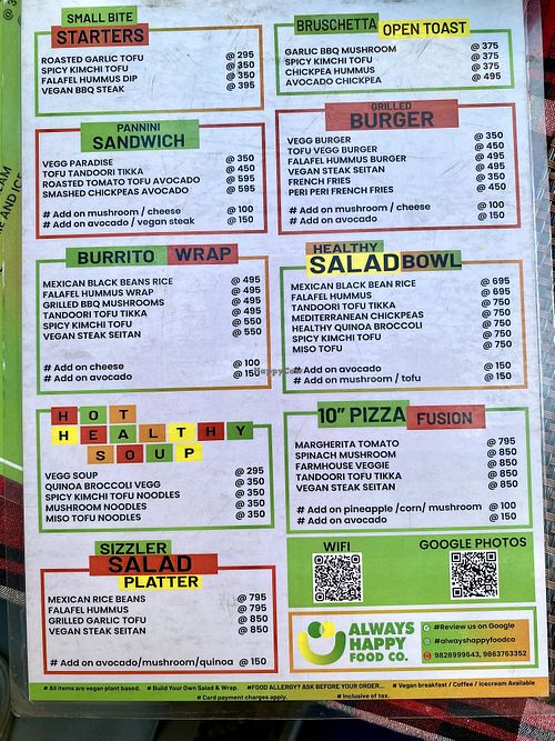 Vegan international menu  at Always Happy Food co. in Kathmandu