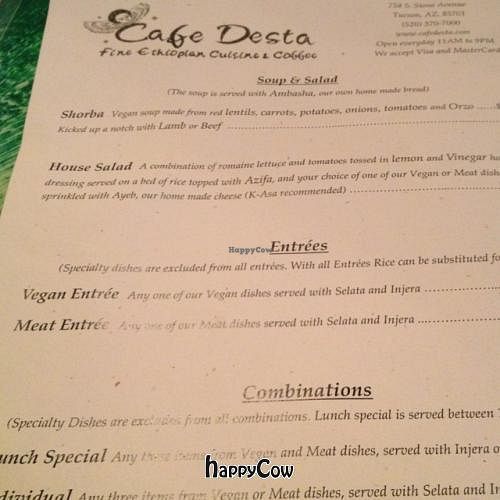 menu at Cafe Desta in Tucson