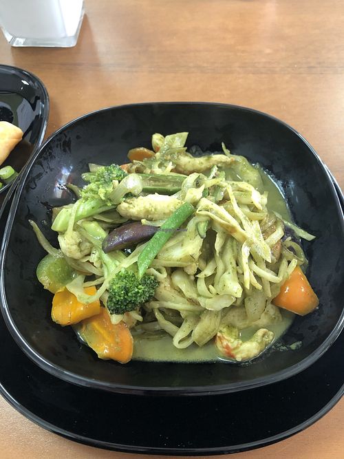 Vegan Prawn Green Curry and Rice at Vegan Fusion in North London