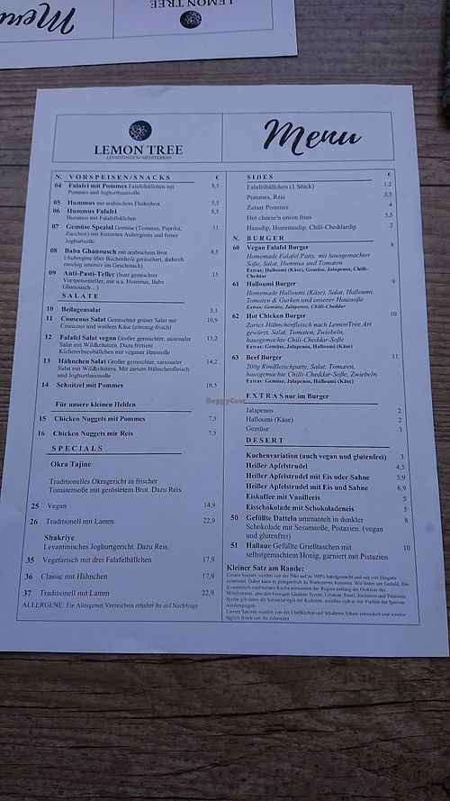 Menu at Lemon Tree in Bamberg
