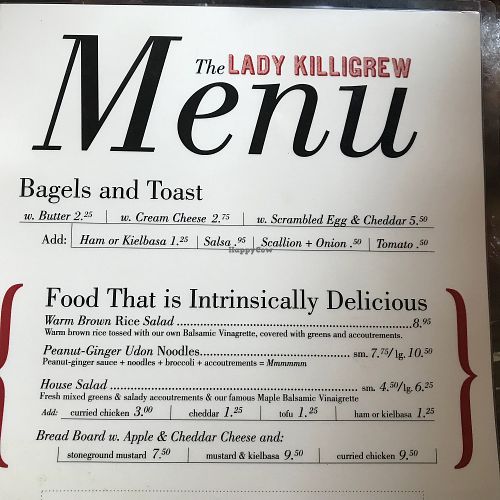 Menu salads at The Lady Killigrew in Montague