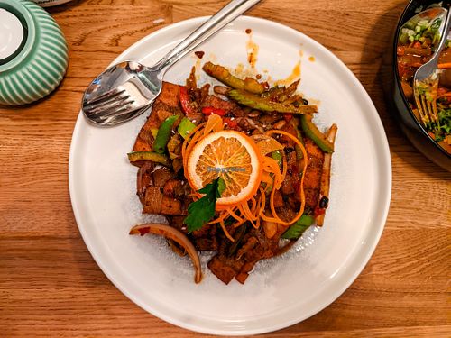 Gebratener vegane Schweinebauch (Freid vegan pork belly) at The Butterfly Lovers at The Butterfly Lovers in Berlin