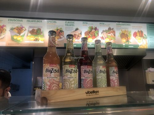 menu and drinks at Boussi Falafel in Berlin