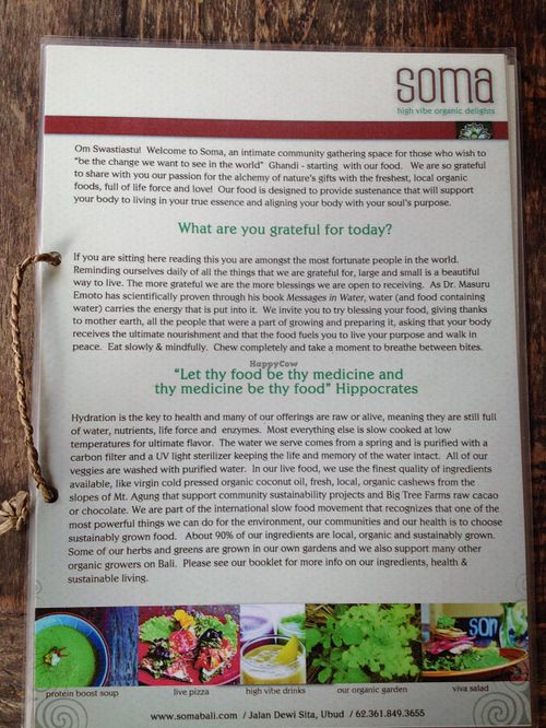 Soma menu p 001 at Soma Cafe in Ubud