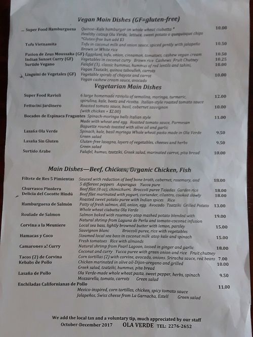 Ola Verde menu 1 at Ola Verde in Managua