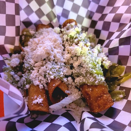 Taquitos at Vegan Junk Food in Portland