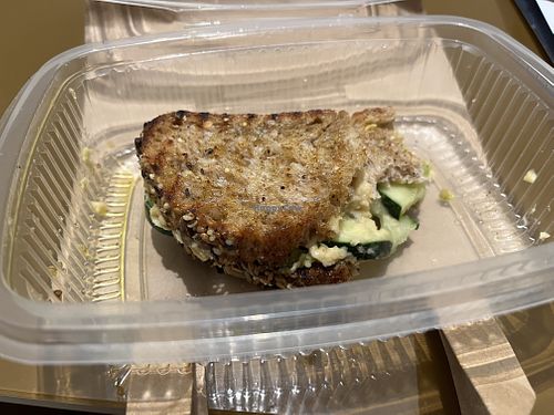 Hummus Pannini minus one bite  Serving size: 2 of these for 7.5€  at Flying Bean Coffee in Valencia