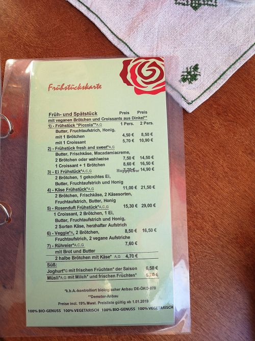 Breakfast options at Cafe Rosenduft in Berlin