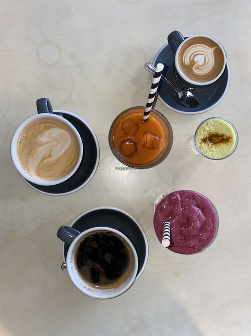 selection of vegan coffees, smoothies and juices  at Stir - Chesterton in Cambridge