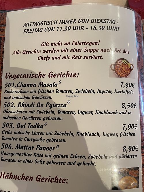 Vegetarian set lunch options, first 3 available vegan  at Gorkha in Hannover