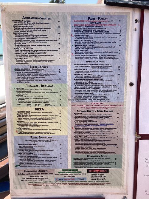 Menu at Il Farro in Newport Beach