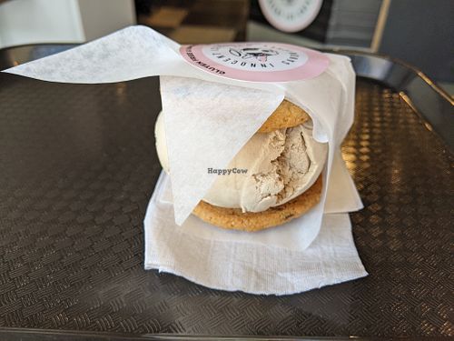 Electric sandwich: chocolate chip cookies and cappuccino ice cream at Innocent Ice Cream Parlour in Vancouver