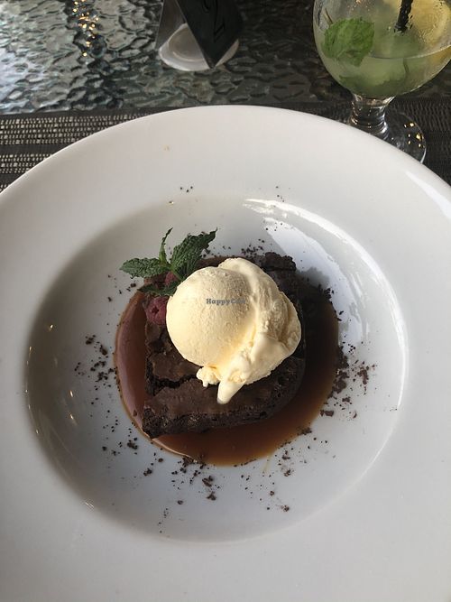 Brownie with sea salt caramel and vanilla ice cream at Vjetar Bistro in Kotor
