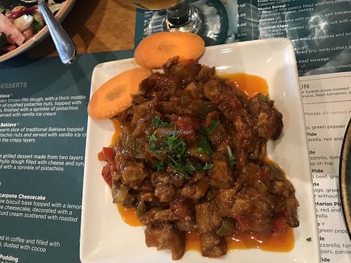 Fried aubergine, tomato,onion at Gokyuzu in North London