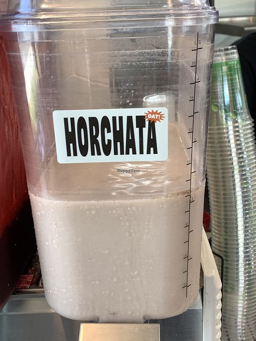 Horchata made with oat milk at Plantos in Riverside