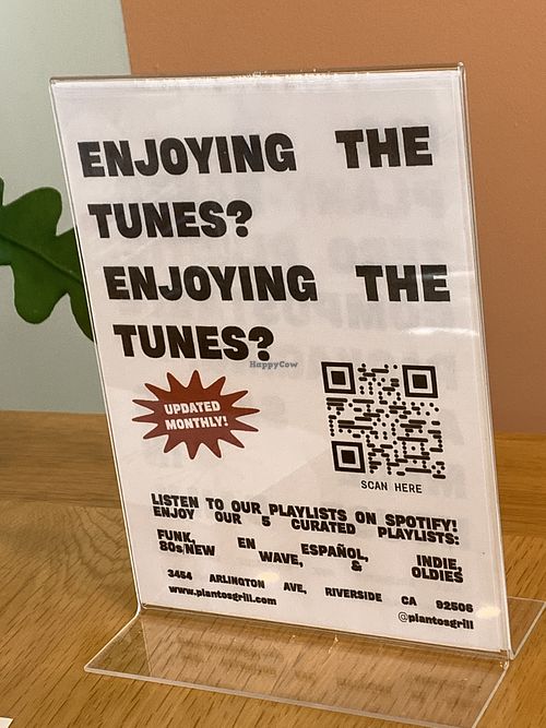 Scan QR code to listen to curated playlists on Spotify  at Plantos in Riverside