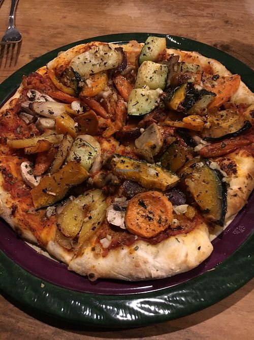 Roasted Veggie Pizza at Julia's Vegetarian Restaurant in Pacific Grove