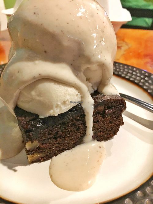 Brownie with soy ice cream  at Julia's Vegetarian Restaurant in Pacific Grove