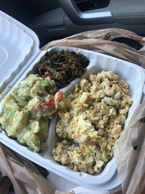 Mac & Cheese - Collard Greens - Potato Salad  at The Land of Kush in Baltimore