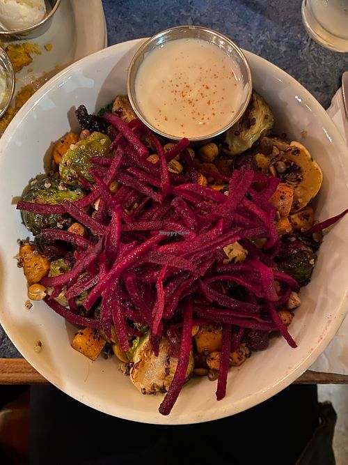Fall harvest bowl with added beets. at Bouldin Creek Cafe in Austin