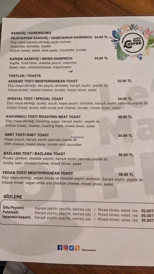 Vegan options at Let's Make Coffee in Istanbul