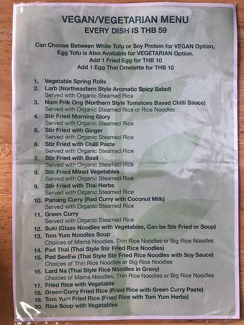 Veg menu at WILDSIDE in Chiang Mai