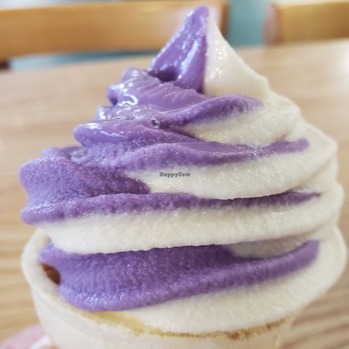 Softserv vanilla and sweet potato swirl at Mr. Natural - East Cesar in Austin