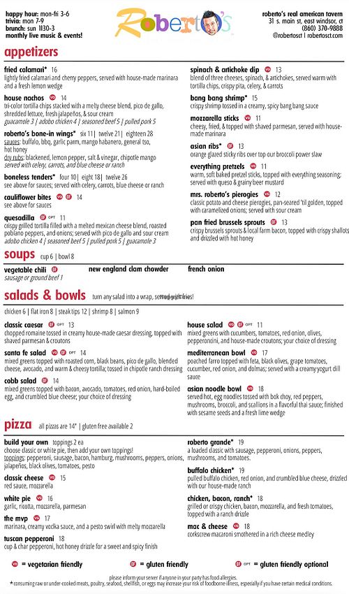   at Roberto's Real American Tavern in Windsor Locks