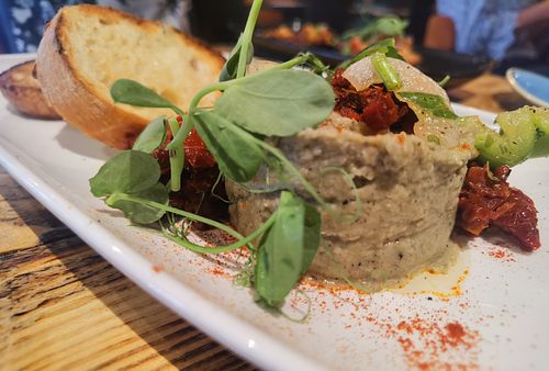 Smoked eggplant hummus with garlic bread (Vegan) at Sangria in Galway