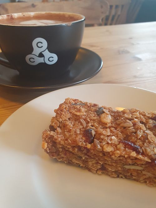 Vegan flapjack at Flint Barn Cafe in Midhurst