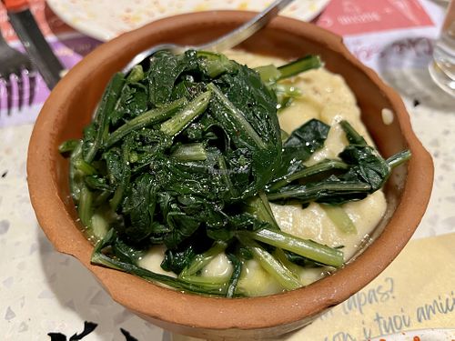 Chicorie and fava bean purée   at Cime Di Tapas in Monopoli