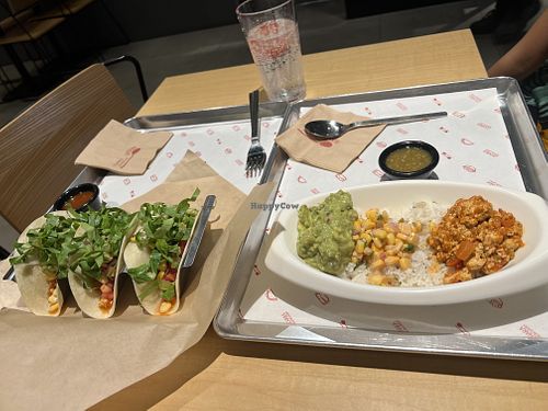 Vegan burrito bowl and vegan tacos  at Cuchara - SFC in Seoul