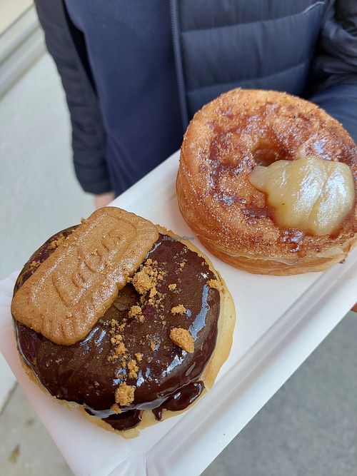 Chocolate donuts and apple cinnamon donut at Royal Donuts in Salzburg