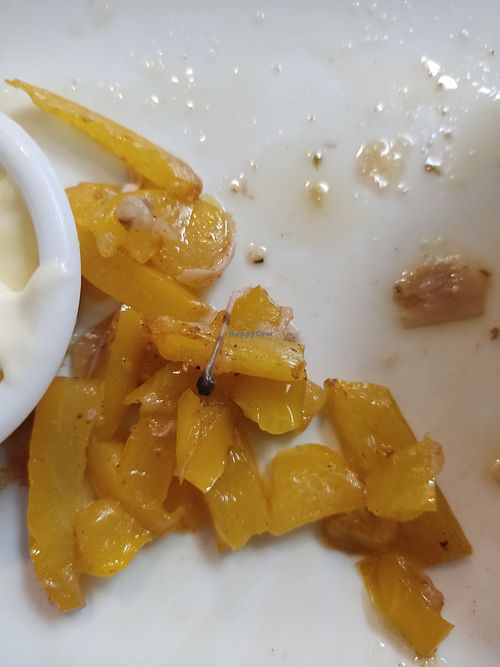 Yellow pepper picked out of the final third of my fish. There was not much banana blossom left. at Hobson's Fish & Chips in West London