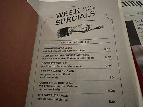 menu  at Hafenstadt Urban Area in Klagenfurt