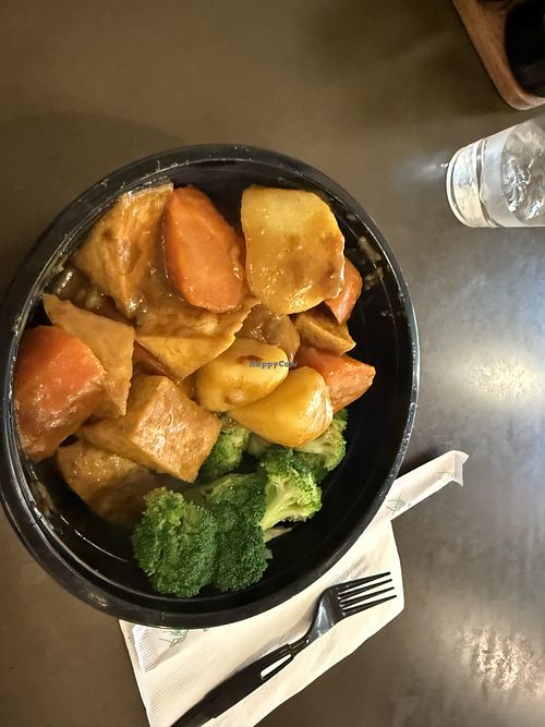 Curry tofu and rice (potatos and carrots)  at Foodie & Sweetie DMarket in Salt Lake City