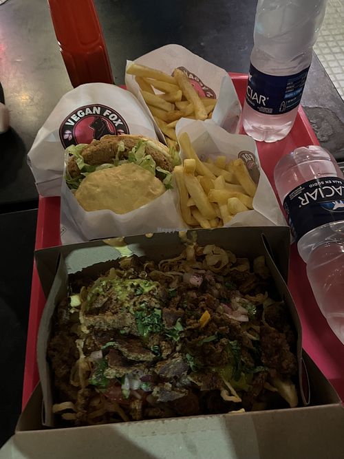 Loaded fries; burgers come with plain fries   at VEGAN FOX in Buenos Aires