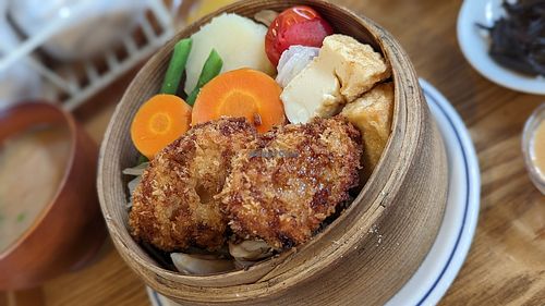 車麩のカツのセイロ蒸しランチ at Fumikaden in Matsuyama