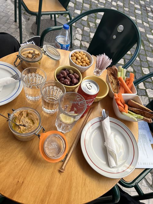 Hummus, olives and lupines   at In Certo Cafe in Albufeira