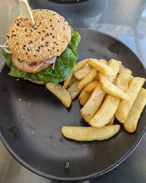 Vegan burger at Nitmiluk Cafe in Nitmiluk