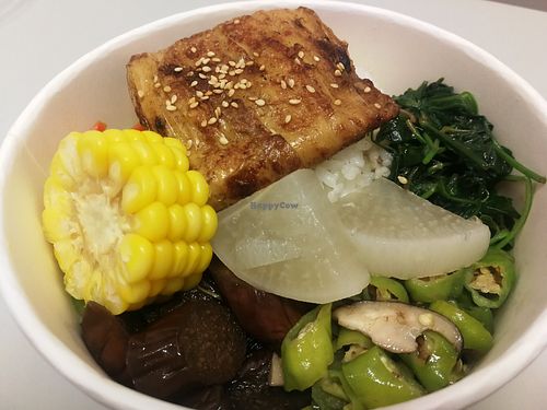 mixed vegan meal with rice at Cāngshǔ Shū Shí - 倉鼠蔬食 in Hualien