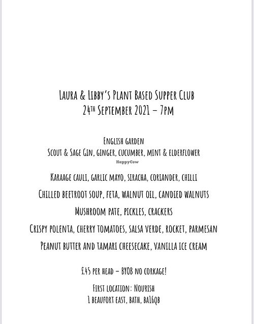 please follow us on Instagram @landlsupperclub to find out more and find our next locations!!  at Laura and Libby's Plant Based Supper Club in Bath