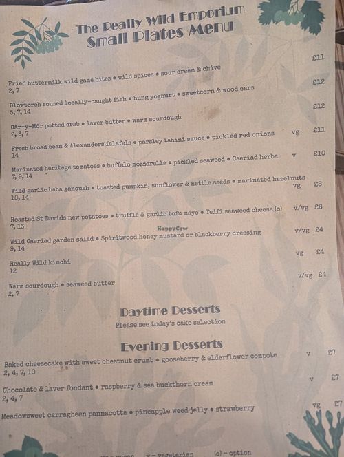 Small plates menu at Really Wild Emporium in Haverfordwest