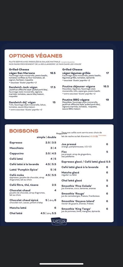 Menu vegane #Veganuary at Le Toasteur Villeray in Montreal
