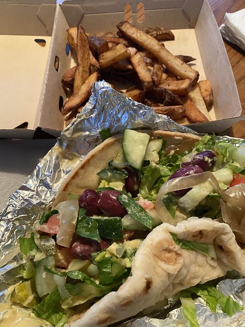 Fries and build your own pita (vegan)  at Rachel's Mediterranean Grill in Buffalo